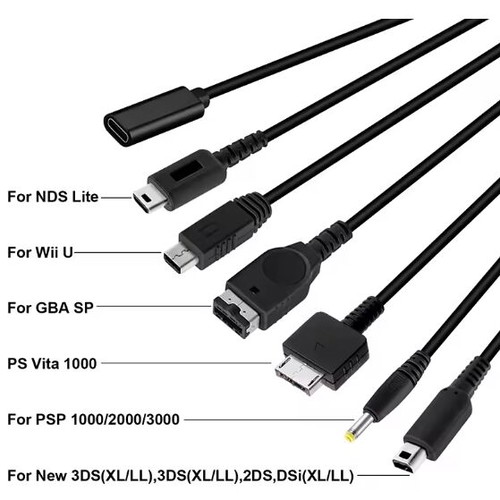 Wii U GBA Sp DS Lite DSi 2DS 3DS PSP PS Vita Charging Cable 6 in 1 OEM new