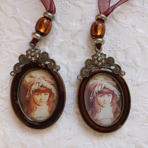 Set of vintage miniature enamel frames with beads and crystals