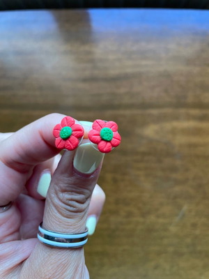 Flower earrings new, handmade, orange and green