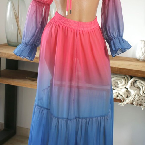 Beachwear long skirt with top new, blue and red shades