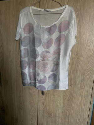Tom Tailor T-shirt new, satin front, breathable fabric, multicolor white, XL