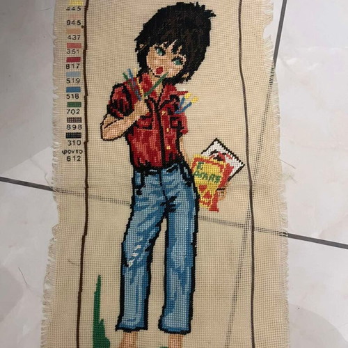 Handmade framed textile painting used