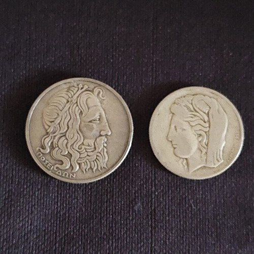 Silver Coins from Greece 1930 used, 20 and 10 Drachmai