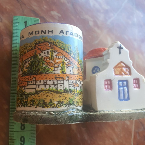 Ceramic church candle holder with candle