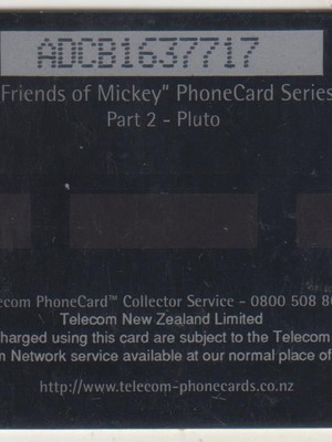 New Zealand Telecom Disney Friends of Mickey Pluto 4 Phonecard