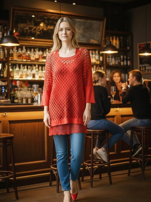 Women's blouse and top set red like new, 3/4 sleeve