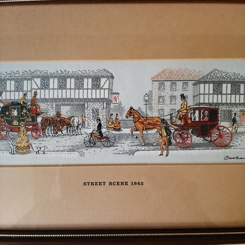 Street Scene 1842 silk woven picture like new, J & J Cash Ltd England