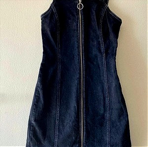 Topshop Black denim dress with zipper on the front Size 36