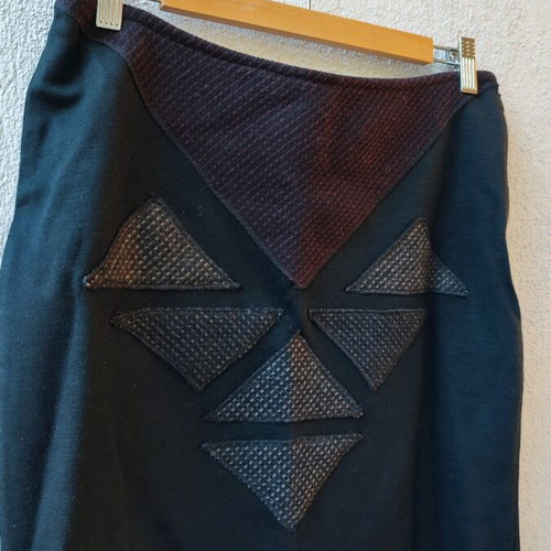 Mini black wool skirt handmade new with tweed triangles