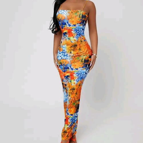 Shein summer print stretch long dress size M 38 new