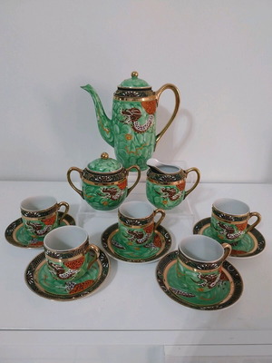 Vintage coffee set 13pcs with embossed Japan designs, like new