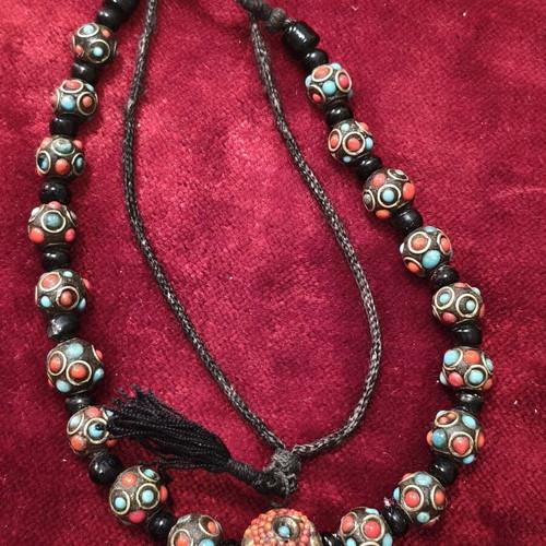 Traditional Tibetan Inlay Necklace with Turquoise and Coral Beads