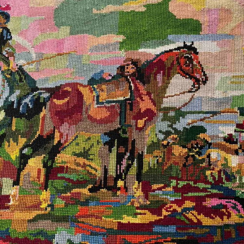Handmade textile painting used, dimensions 1.06x0.47 m