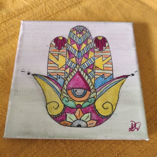 Hamsa Original Artwork Handpainted Canvas Like New
