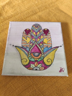 Hamsa Original Artwork Handpainted Canvas Like New