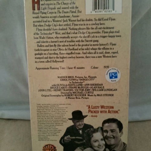 Errol Flynn Dodge City videocassette like new, adventure