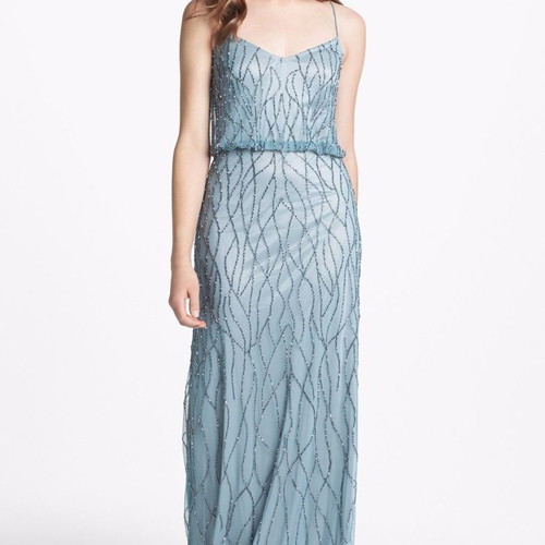 Adrianna Papell Beaded Mesh gown dress used, size M, blue