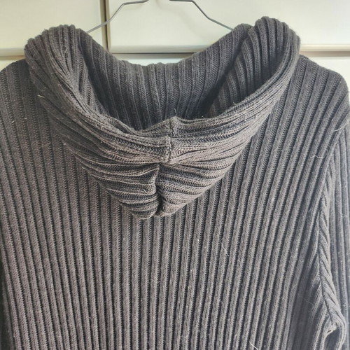 Women's black knitted long cardigan with buttons and hood like new, size L-XL