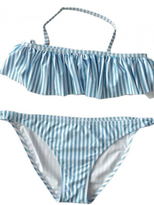 Μαγιό bikini για κορίτσι 12-14 ετών καινούργιο γαλάζιο-λευκό ρίγα