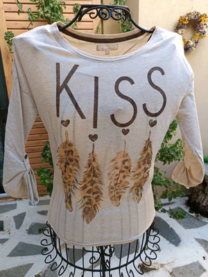 Bershka long-sleeve beige blouse 40% cotton size S/M new