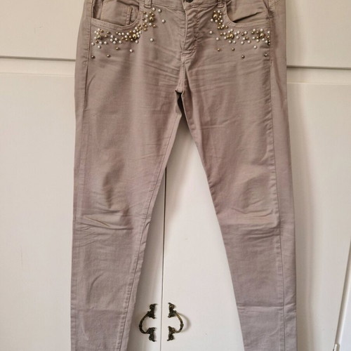 Beige pants S/M like new with white and gold pearls