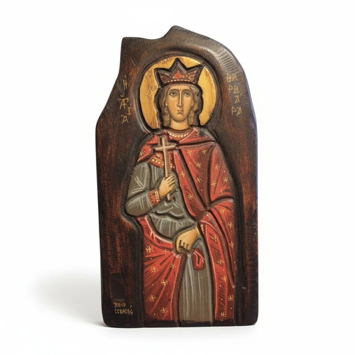 Handmade carved icon of Saint Barbara like new