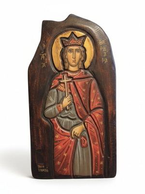 Handmade carved icon of Saint Barbara like new