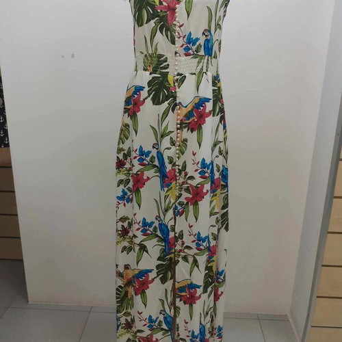 Maxi summer dress new with pearls and colorful parrot pattern