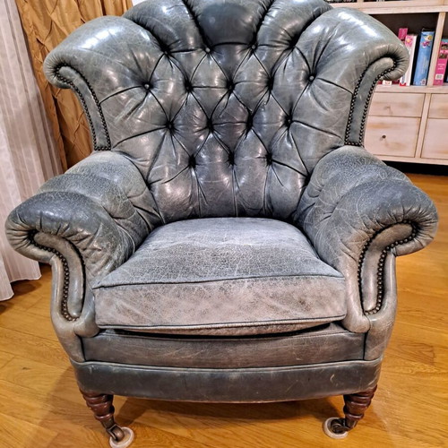 Chesterfield armchair used, English origin 1925-1935