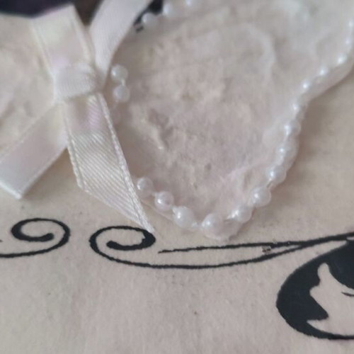 Handmade wedding greeting card with pearls and ribbon