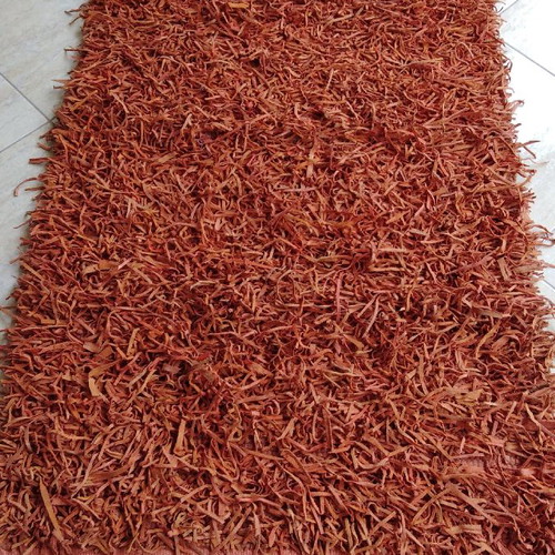 Handmade orange rag rug 0.80x1.50 meters 95% leather 5% cotton