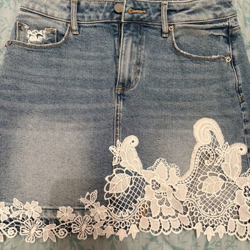 Fracomina denim mini skirt with lace, blue, size S