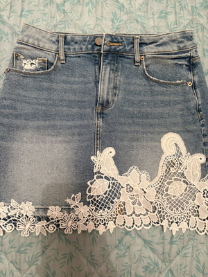 Fracomina denim mini skirt with lace, blue, size S