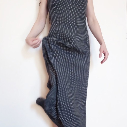 Vintage maxi slip dress like new, black and white polka dots, size XS/S