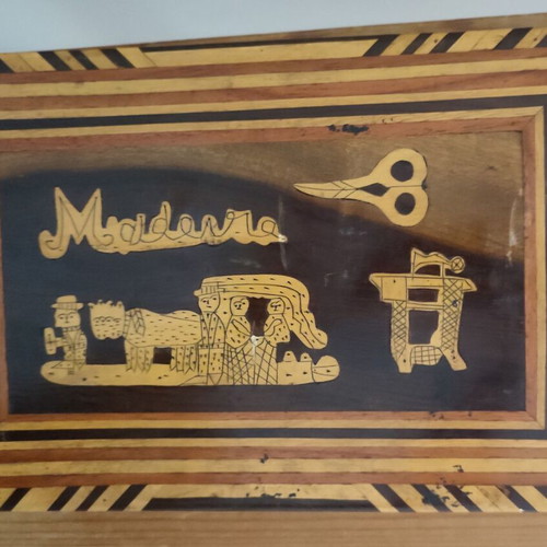 Vintage Madeira Sewing Box 1930-1950, marquetry wood inlay
