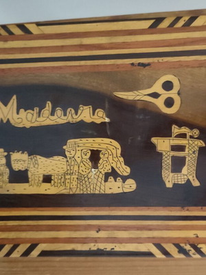 Vintage Madeira Sewing Box 1930-1950, marquetry wood inlay