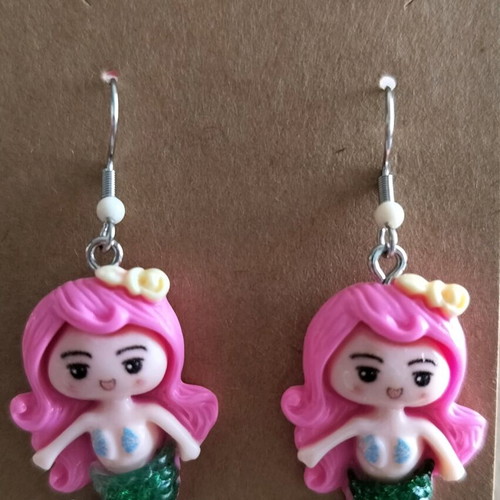 Handmade children's earrings mermaid theme multicolor new, set of 6