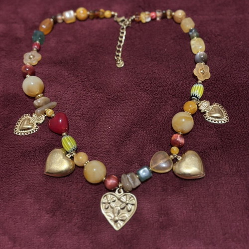 Boho necklace with hearts and colorful beads