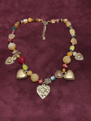 Boho necklace with hearts and colorful beads