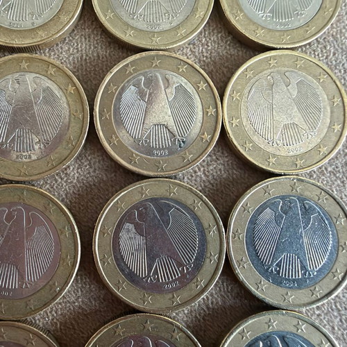 Germany Euro Coin Collection used, 48 pieces 2, 1 and 0.50 euro