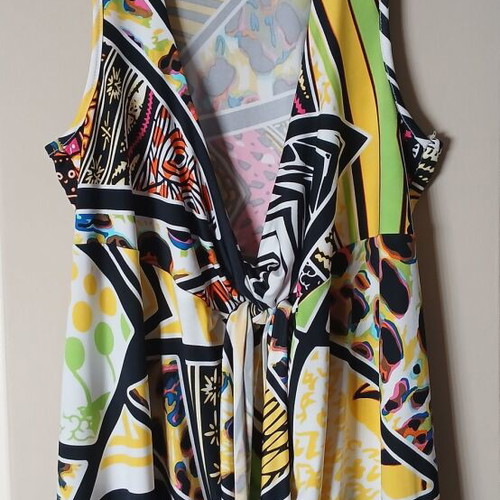 Colorful set with abstract and animal print, halter top and loose pants