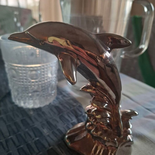 Metal dolphin decorative sculpture like new