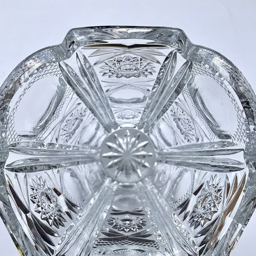 Crystal heavy vase used with rich engraving vintage 1960/70s