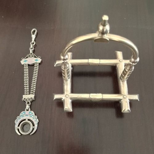 Pocket watch stand and fob used, set
