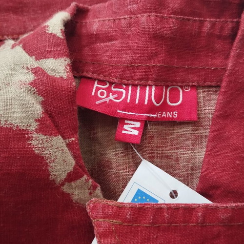 Linen bell-bottom pants and vest set used, red, slim fit