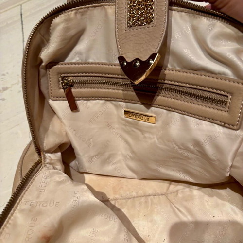 Uterque handbag like new, nude beige with gold details