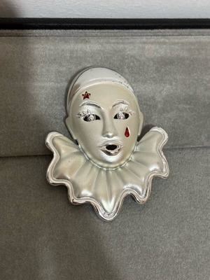 Pierrot Clown vintage pin used with red enamel and gold tone