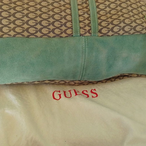 Guess shoulder bag like new, beige canvas and leather, mint green