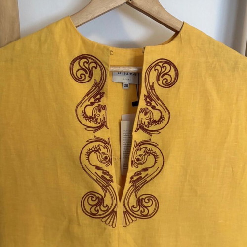 Achivada Sleeveless Embroidered Linen Caftan Yellow Zeus new