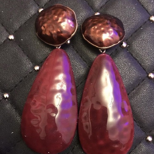 Bordeaux clip-on dangling earrings used